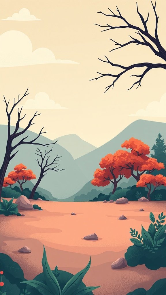 A stylized illustration of a barren landscape with trees and mountains in the background, symbolizing the importance of good blog design.