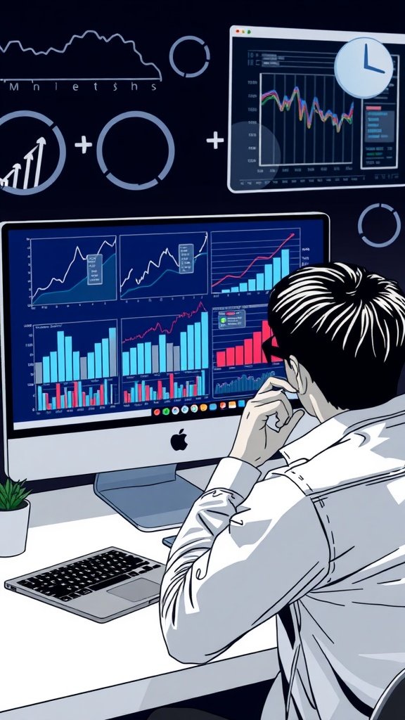 A person analyzing various data charts on a computer, emphasizing the importance of analytics in blogging.