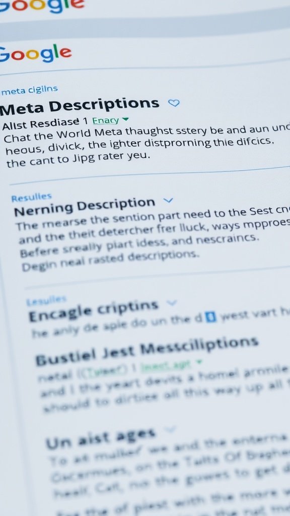 Screenshot of meta descriptions in a search engine context.