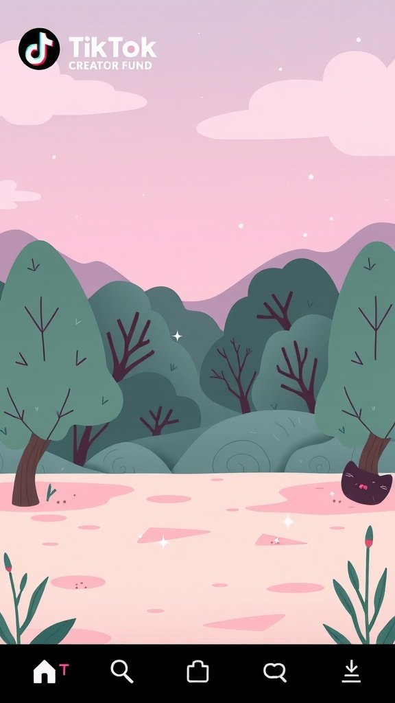 A colorful illustration representing the TikTok Creator Fund, featuring trees and a pastel sky.