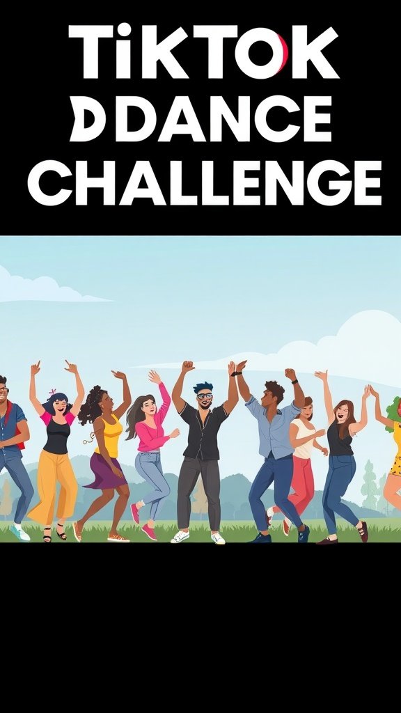 Illustration of diverse people participating in a TikTok dance challenge